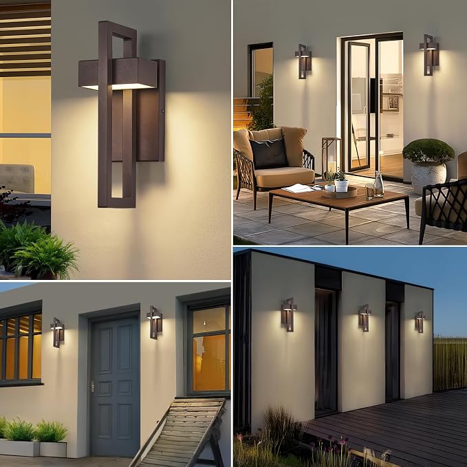 Modern LED Outdoor Wall Sconce Brown Outdoor Lights for House, 13.7'' LED Exterior Lighting Fixtures Outside Wall Mount Lights for Front Porch Hallway, Warm White 3000K, 1 Pack