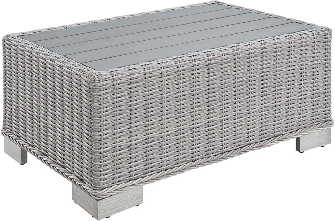 Conway 32" Outdoor Patio Wicker Rattan Coffee Table in Light Gray