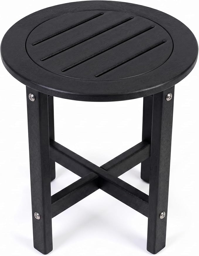 Outdoor Side Table for Patio Round HDPE Outdoor End Table with Storage Shelf，Plant Stand Tables for Patio Porch Balcony Garden,Weatherproof，Black