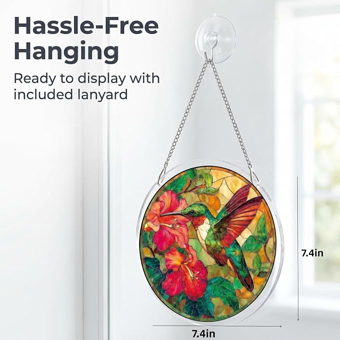 Acrylic Puzzle Suncatcher, Stained Glass Suncatcher Window Hanging, DIY Sun Catcher Kits for Adults, Home Decor Gift for Women, Friends 7.4in (Hummingbird)