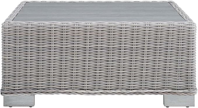 Modway Conway 32" Modern Rattan Outdoor Coffee Table in Light Gray