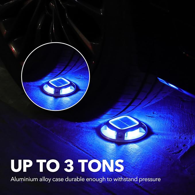AGPTEK Solar Driveway Light Outdoor 1 Pack, 2 Color Modes LED Deck Dock | Marine Waterproof Driveway Marker Lights for Step Sidewalk Stair Garden Pathway Walkway Yard (Blue Light/Cool White)
