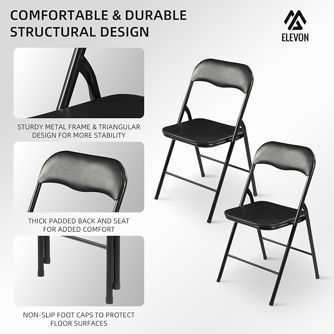 Elevon Folding Table Set with 4 Black Folding Chairs,4 Feet Heavy Duty Fold-in-Half Utility Table Sets for Picnic, Event, Training, Outdoor Activities, at Home and Commercial Use