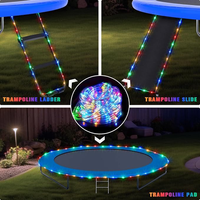 JMEXSUSS Solar Trampoline Lights, 2 * 200 LED Solar Rope Lights | 66ft IP 65 Waterproof Camping Light Outdoor, 8 Modes Trampoline Accessories for Camp Ladder Slide Tent (Multicolor)