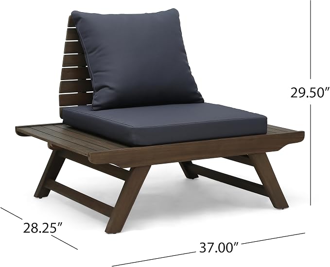 Christopher Knight Home Outdoor Acacia Wood 6 Seater Chat Set with Side Table and Coffee Table, Gray and Dark Gray