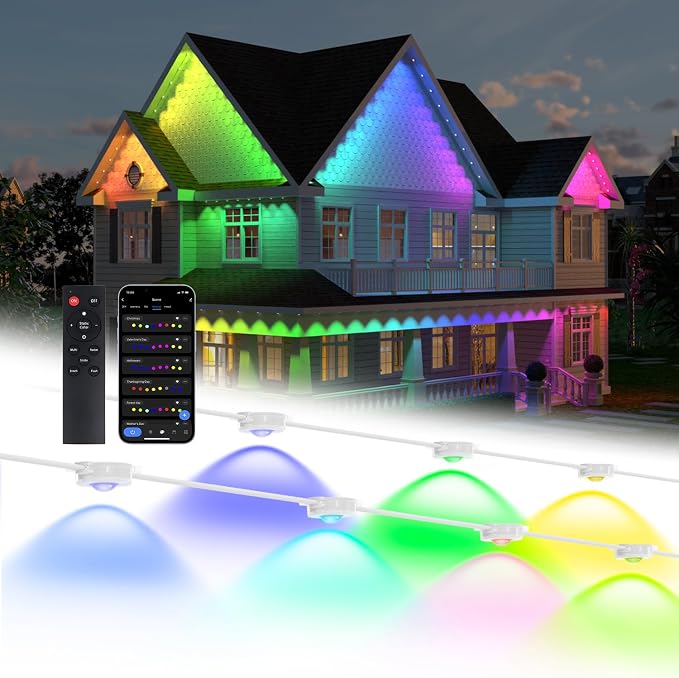Permanent Outdoor Lights, 150ft with 90 LEDs Smart RGB, 68+ Scene Modes IP66 Waterproof, Alexa/Google Assistant Compatible Holiday Lighting for Christmas Halloween Patio Decor