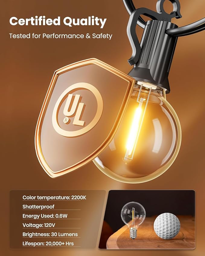 Brightown Outdoor String Lights, 159FT G40 LED IP65 Waterproof Patio Lights | 75 Shatterproof Edison Bulbs, Plug-In, Dimmable, Connectable, Outside Light for Backyard Porch Party Christmas Decorative