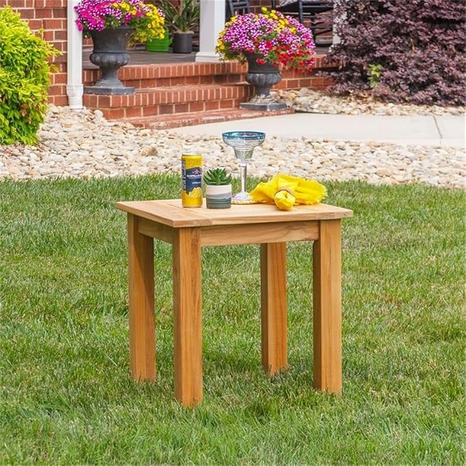 Afuera Living Square Outdoor Side Table, 20" x 20" x 22", Solid Teak Wood, Natural Oil Finish, Slatted Top, Compact Design, Sustainable Patio Furniture for Drinks or Lanterns