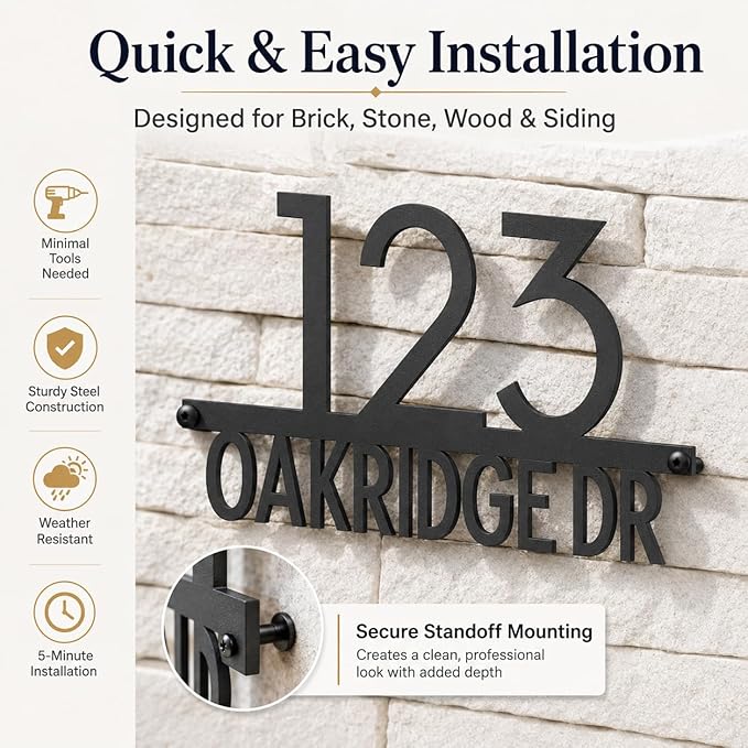 Custom House Numbers for Outside,Personalized Metal House Numbers | Address Number Signs for Houses,Handmade Street Name Wall Art Decor, Unique Housewarming New Home Gift (Style1)