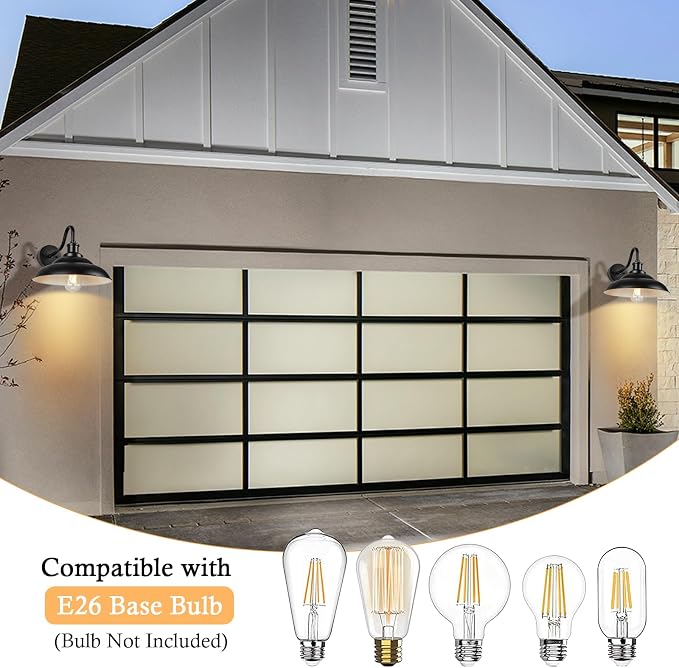 Outdoor Barn Light, 12'' Farmhouse Exterior Wall Mount Light, Outdoor Indoor Wall Sconce, Exterior Porch Lighting Fixture, Industrial Outside Black Lantern for Entryway Garage, 3 Pack