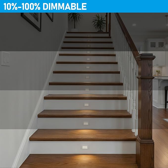 LEONLITE 6-Pack 5CCT 120V LED Step Lights, Louvered, White | Horizontal, 10%-100% Dimmable, CRI90, ETL, Indoor Outdoor Stair Lights, Wet Location, 2700K/3000K/3500K/4000K/5000K, Aluminum
