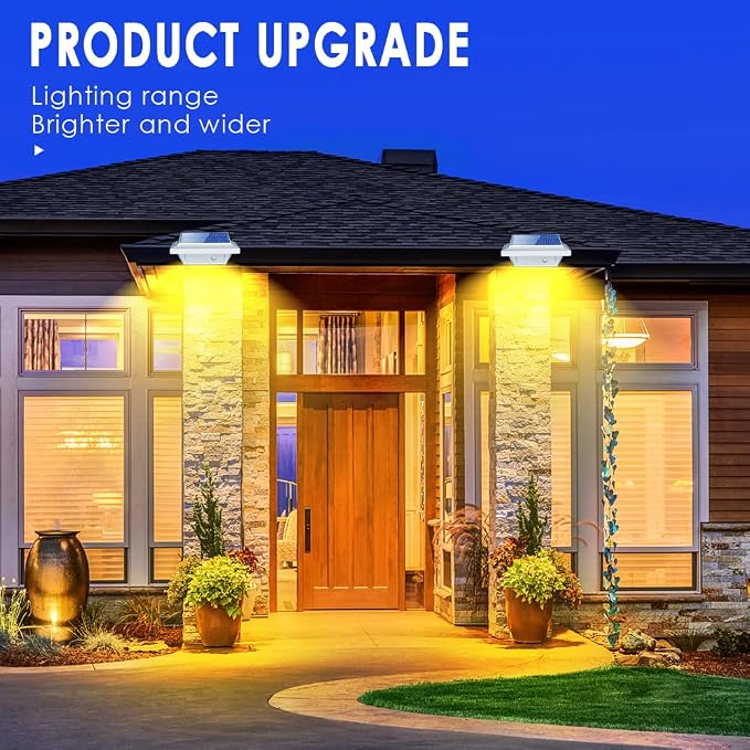 Gutter Lights, 40 LEDs Solar Patio Decor Lights, Deck Lights Outdoor Waterproof Fence Lights for Wall Backyard Porch, Patio, Pool,Step Stairs, Yard, Garden, Pathway (2Pack_White,Warm White Light)