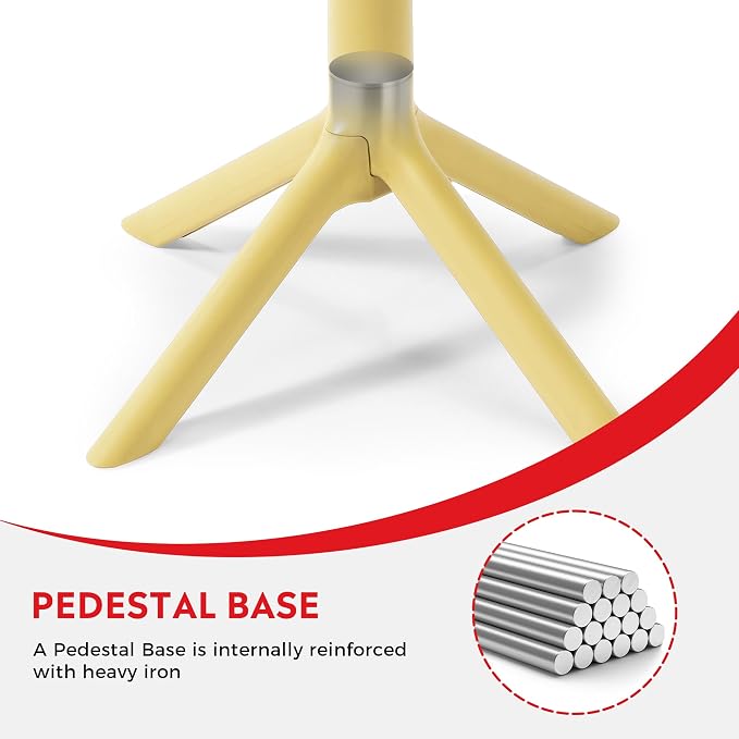 Costaelm Patio Table for 4-Person, Outdoor Patio PP Round Dining Table, All-Weather Bistro Dining Table for Backyard Deck Porch Poolside, Yellow
