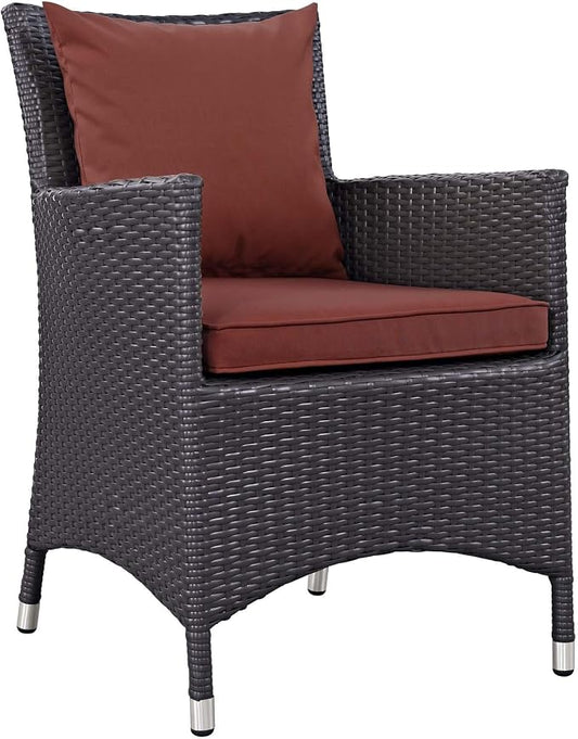 Modway Convene Wicker Rattan Outdoor Patio Dining Armchairs With Cushions in Espresso Beige - Set of 2