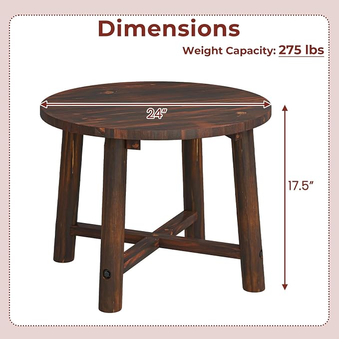 HAPPYGRILL Outdoor Wood Side Table, Round Patio End Table Coffee Table for Garden, Deck, Poolside & Indoor (2)