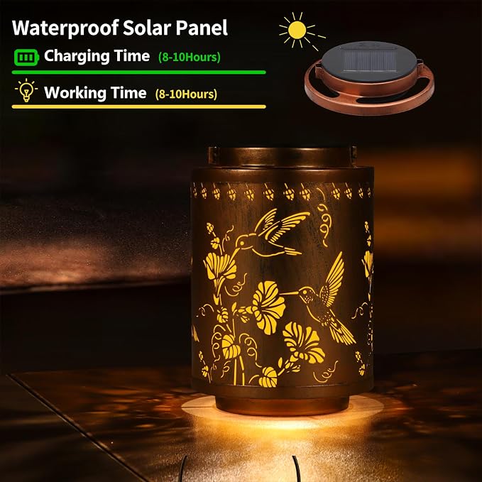 2 Pack Solar Lanterns Outdoor Waterproof Garden Decor Gifts for Women | Metal Hanging Solar Lights Decoration for Outside LED Lanterns for Yard Patio Birthday Gifts Mon Grandma （Hummingbirds）