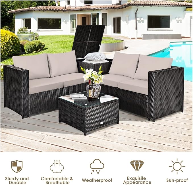 DORTALA 8 Pieces Outdoor Patio Furniture Set, Weather Resistant PE Rattan Conversation Set with Loveseats, Outdoor Sectional Sofa Set with Comfy Cushions for Garden and Poolside, Brown