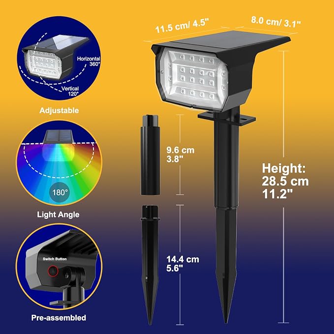 nipify Solar Spot Lights Outdoor Color Changing, Halloween RGB Spotlights | 1 Pack/7 Modes, Waterproof, Solar Powered, Landscaping, Lighting for Outside Pathway Yard Wall Garden Walkway