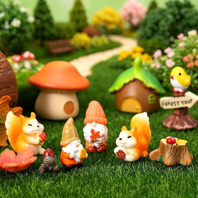 Fairy Garden Accessories 30Pcs Mini Fall Resin Figurines | Miniature Garden, Tiny Autumn Landscape Decor, Rich Variety, Gnomes Animal Plant Furniture, DIY Terrarium Potted Dollhouse
