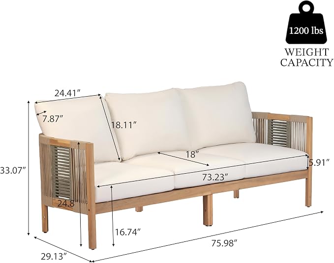 Christopher Knight Home 5-Piece Acacia Wood Patio Furniture Set with Coffee Table, 7 Seater Outdoor Conversation Sofa Set, Patio Sectional Chat Set for Backyard Balcony, Teak+ Beige