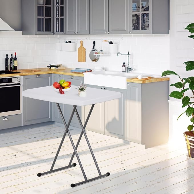 2.5 FT Folding Table, Heavy Duty Portable Height Adjustable Plastic Card Table for Picnic Party Camping Dining Indoor Outdoor, Lightweight, White