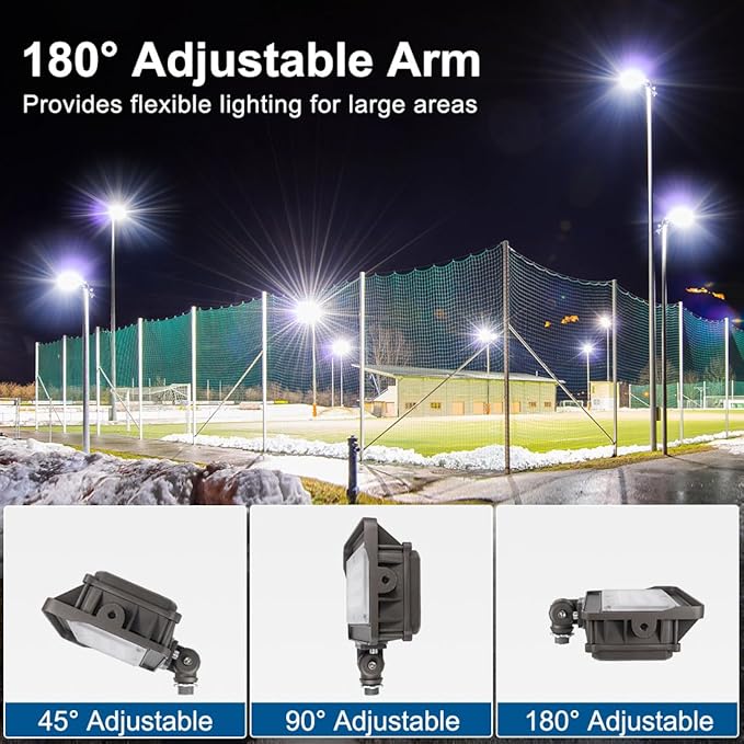(2 Pack) 50W LED Flood Light Outdoor, Dusk-to-Dawn Photocell, LED Spot Light for Flag Adjustable Arm, IP65 Waterproof Outdoor Security Lighting Fixture, 100-277Vac 5000K 6000lm, ETL Listed