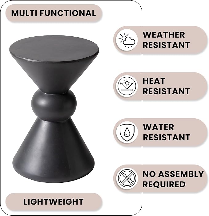 LeisureMod Modern Round Side Table, 18-inch Dark Grey Fiberstone Accent End Table – Weather-Resistant Concrete Look Pedestal Table for Living Room, Patio, Garden & Outdoor Decor
