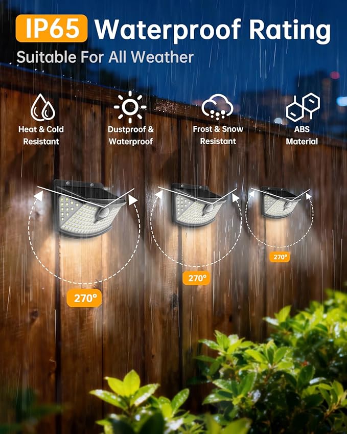 Aootek Solar Motion Sensor Lights Outdoor 120 LEDs, Black, 1 Pack | Lights Reflector, 270° Wide Angle, IP65 Waterproof, Step Lights For Front Door, Yard, Garage, Deck