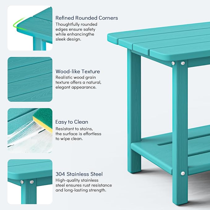 nevilywood 2-Tier End Table, Outdoor Adirondack Side Tables, Whether resisted HDPE, Wood Texture - Poolside, Patio,Lawn & Aruba Blue