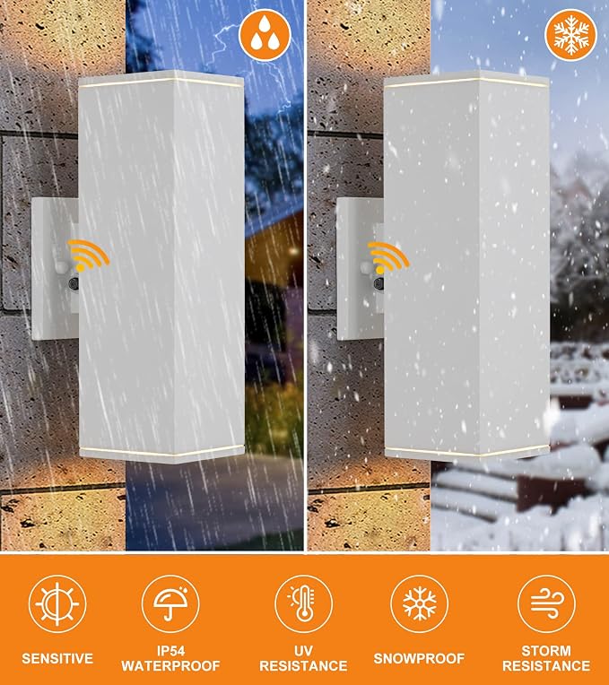 Dusk to Dawn Outdoor Light Fixture, 2 Pack Waterproof Outdoor Wall Lights, Modern Sensor Ootdoor Porch Light Exterior Lighting Fixture, White