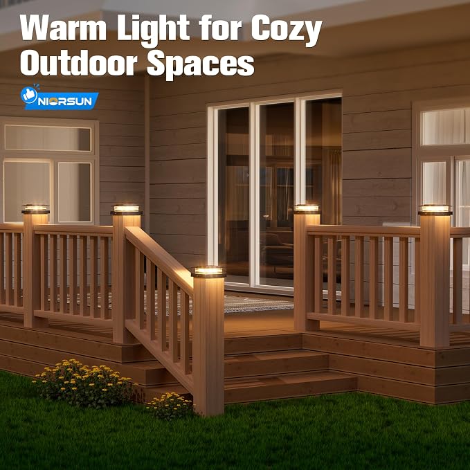 4x4 Post Solar Lights with 2 Modes,Solar Post Lights, 12 Pack Black | Solar Post Cap Lights for 4x4 Post Caps Wood Vinyl,IP44 Waterproof Fence Post Solar Lights Outdoor, Solar Deck Post Light
