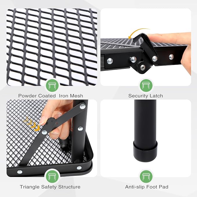 RedSwing Tri-fold Folding Picnic Table, Lightweight Height Adjustable Iron Frame Table with Mesh Layer for Outdoor Camping Picnic BBQ, Black
