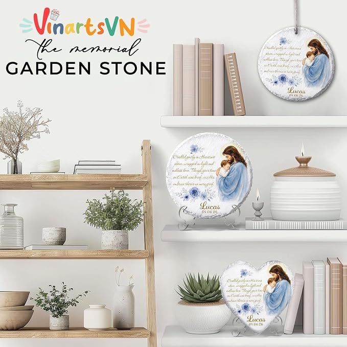 Personalized Miscarriage Garden Stone for Loss of Baby, Angel Baby Memorial Gift, Weatherproof Natural Slate Stone for Infant Loss Remembrance, Religious Grieving Sympathy Grave Marker Plaque