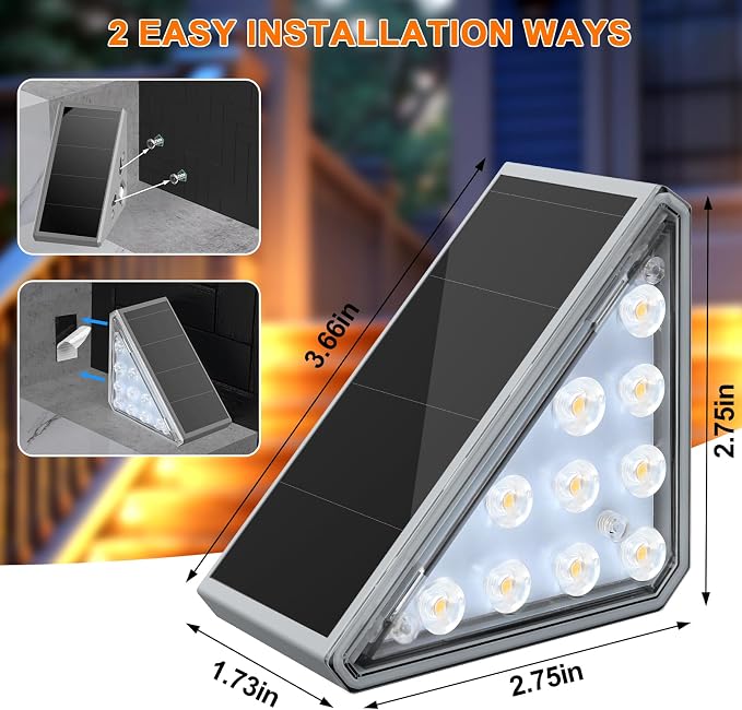 AUDLES Solar Step Lights, 2 Pack Warm White Stair Lights Outdoor Waterproof | LED Solar Deck Light for Outside, IP67-WATERPROOF Light Decor for Stair, Deck, Front Step, Front Porch, Patio and Backyard