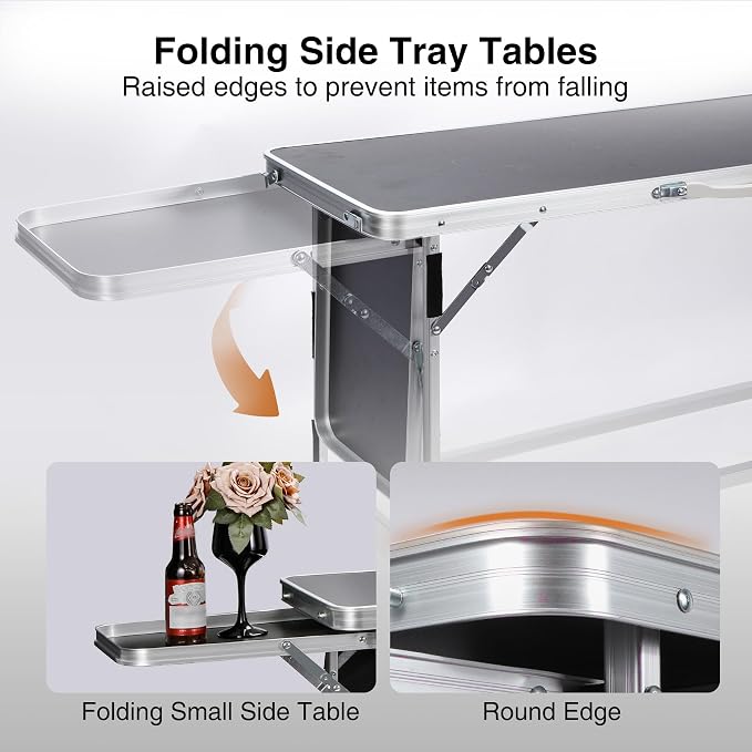 REDCAMP Portable Bar Table, Pop Up Folding Mobile Bar Bartender Table Podium Table with Side Rack for Events, Party, Camping, Tradeshow, Exhibition, Easy Setup, Black, 111"x33"x15"
