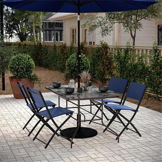 Afuera Living Rectangular Glass Metal Patio Table, 31.5" x 55", Bronze Frame, Clear Tempered Glass Top with Rippled Design and 2.5" Umbrella Hole, Seats 6, All-Weather Outdoor Dining Table