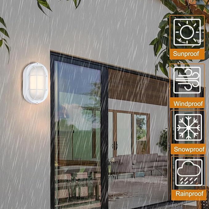WISBEAM 2 Pack LED Bulkhead Light, Outdoor LED Wall Light for House, Dimmable, 6W Replace 60W, 450 Lumen 3000K Daylight White 80CRI, Waterproof, ETL Rated