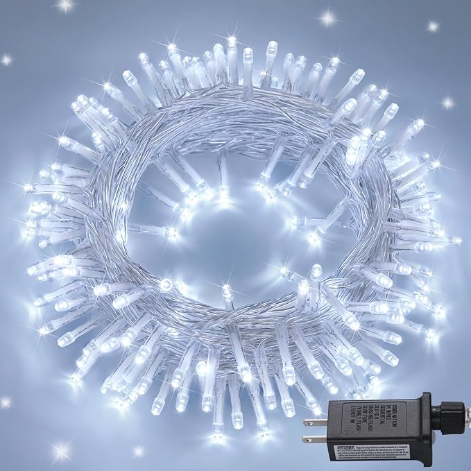 JMEXSUSS 150 LED Connectable White Christmas Lights Indoor for Bedroom | 59Ft White String Lights Plug in, 8 Modes Twinkle Fairy Lights for Classroom Dorm Room Party Christmas Tree Decor, Clear Wire