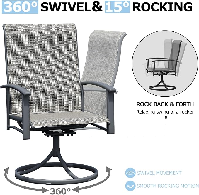 Outdoor Swivel Rocker Dining Chair Set of 4, All Weather Patio Dining Chair with Textilene High Back and Metal Frame, Backyard, Lawn Garden and Deck Porch Patio Furniture Set