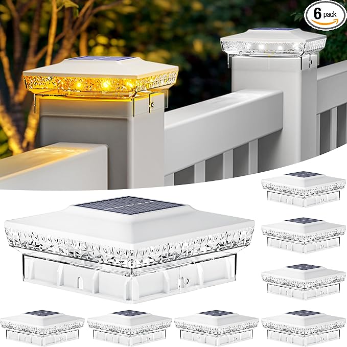 btfarm 4x4 Solar Post Cap Lights Outdoor, 2 Modes 16 LED Fence Deck Post Lights, 8 Pack Waterproof White Solar Powered Lighting Outside Fit 4x4 3.5x3.5 Wooden/Vinyl for Porch Patio Garden