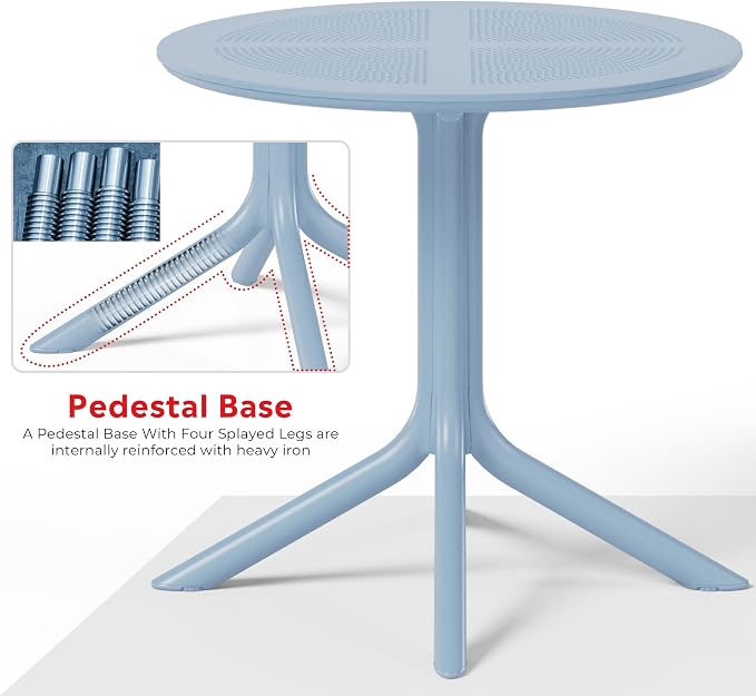 Costaelm Small Patio Table, Outdoor Round Dining Table, Weather Resistant Outside Table for Poolside Deck Lawn Garden Backyard, French Blue
