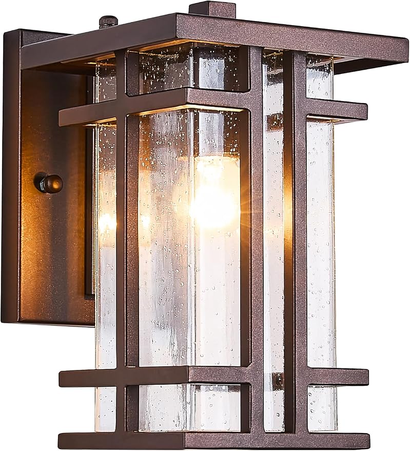 Retro Outdoor Wall Light Oil Rubbed Bronze Outside Wall Lamp with Seeded Glass Shade 10"H Exterior Light Fixtures Wall Mount IP65 Waterproof Outdoor Porch House Lighting Exterior Wall Sconces E26