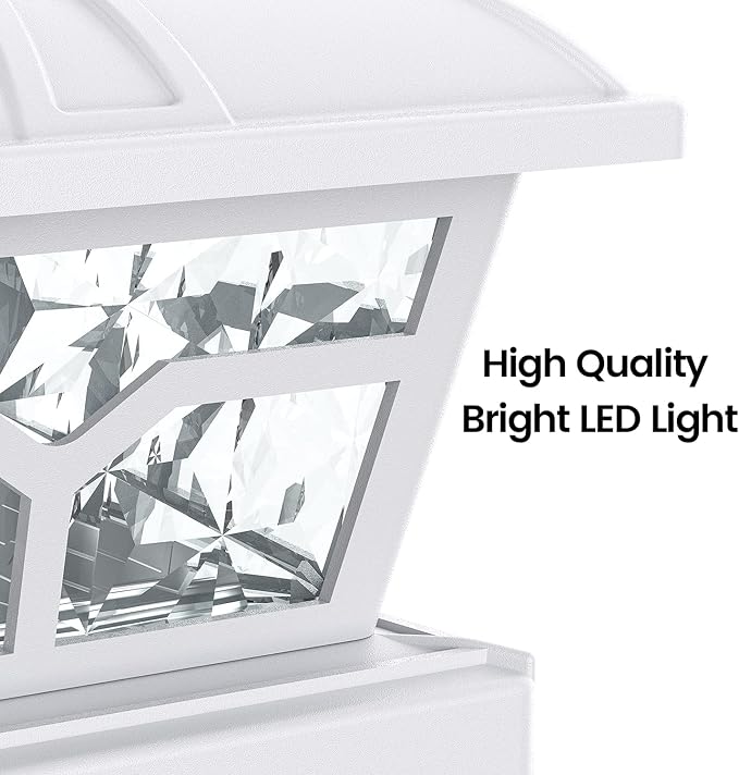 SIEDiNLAR Solar Post Cap Lights Outdoor 2 Color Modes 8 LEDs for 4x4 5x5 6x6 Posts Fence Deck Patio Decoration Warm White & Cool White Lighting White (2 Pack)