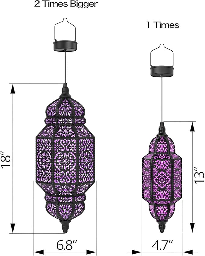 18 Inch High Large Hanging Solar Lights Outdoor Garden Decor, Decorative Waterproof Plastic Moroccan Solar Lantern Lamp, Outside Decorations for Patio Yard Porch Decor, Gardening Gifts for Women Mom