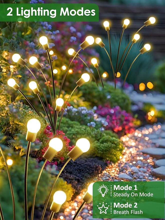 6 Pack Solar Garden Lights, 48 LED Firefly Lights Solar Outdoor Waterproof | 2 Lighting Modes, Sway with Wind, Solar lights Outdoor for Garden Yard Patio Pathway Holiday Decorations, Warm White