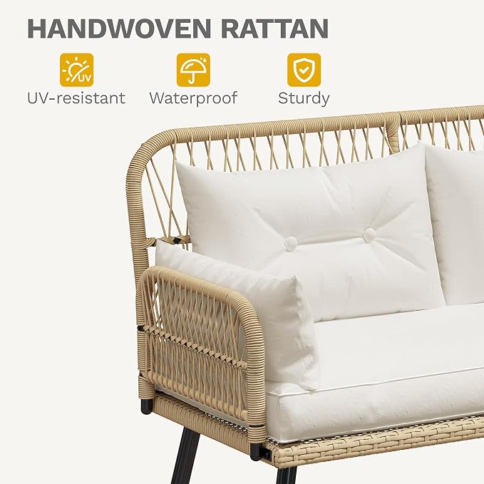 YITAHOME 9PCS Wicker Patio Furniture Set with Ottomans & Plastic Wood Dining Table, Modular Outdoor Sectional Sofa, All-Weather Rattan Sofa with Soft Cushions for Deck Backyard (Light Brown+Beige)