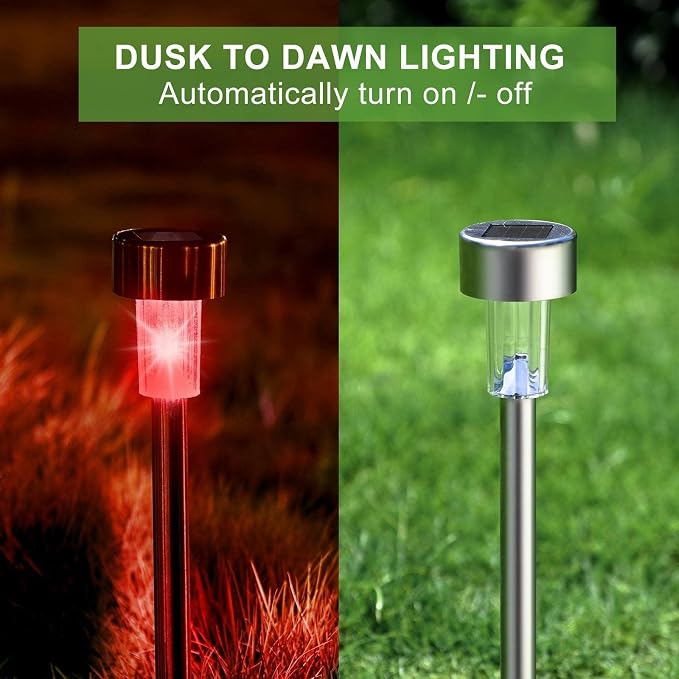 Solar Lights Outdoor Waterproof, Solar Garden Lights, Multicolor, 16Pack | Outdoor Solar Lights Stainless Steel LED Landscape Lighting Decorations for Yard Pathway Patio Lawn