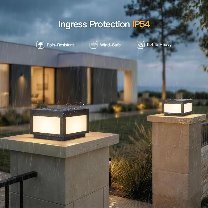 MVBT Square Solar Post Lights, 10" Column Light, 3000K Pillar Light Outdoor | Modern Column Lamp Waterproof, Dusk to Dawn Post Lantern, Stainless Steel Gate Post Light for Outside Patio Yard Fence Deck