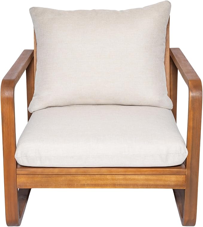 Christopher Knight Home Myra Acacia Wood 4 Piece Outdoor Patio Furniture Set, Wooden Patio Conversation Set with Loveseat Club Chairs & Coffee Table, 4-Seater Patio Sofa Chair and Table Set,Teak+Beige