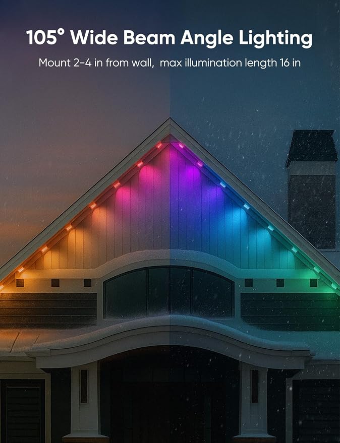 RGBW Permanent Outdoor Lights for House 100ft, with 72 LED Bulbs | IP65 Waterproof, 54 Scene Modes, 2700K Warm White, Individual Control, Permanent Lights Compatible with Alexa, Google